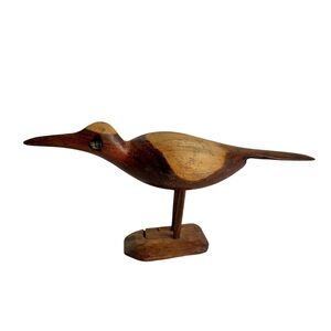 Vintage Hand Carved Wooden Bird Sculpture MCM Folk Art Mid Century Modern